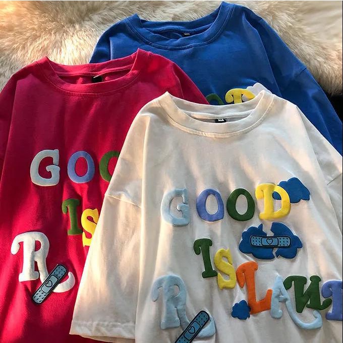 Áo thun Fashmily tay ngắn cổ tròn dáng rộng thời trang mùa hè phong cách Hàn Quốc 2022 cho nữ