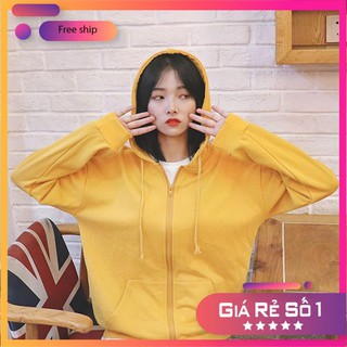 Áo khoác nỉ hoodie form rộng tay dài kéo khóa mũ chùm đầu chất nỉ bông - ảnh thật