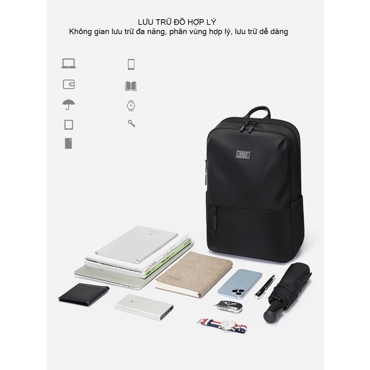 Balo Laptop/Macbook cao cấp đa năng GOLF-B13 đen