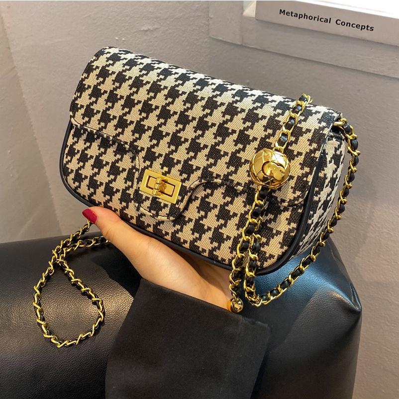 Túi Đeo JASMIN NOIR Chéo Canvas Nắp Gập Phối Dây Xích Thời Trang Dành Cho Nữ