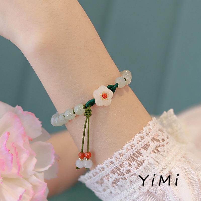 Vòng Đeo Tay Chuỗi Hạt Tròn Phối Hình Hoa Đào Dễ Thương Cho Nữ
