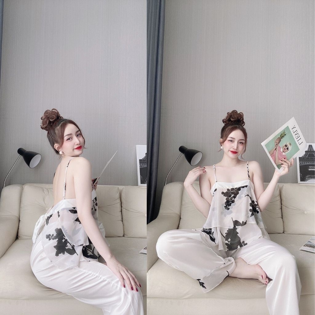 Đồ ngủ nữ sexy đồ bộ mặc nhà 2dây quần dài lụa cao cấp mềm mại xinh xắn