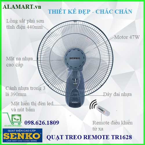 QUẠT TREO TƯỜNG REMOTE SENKO TR1628