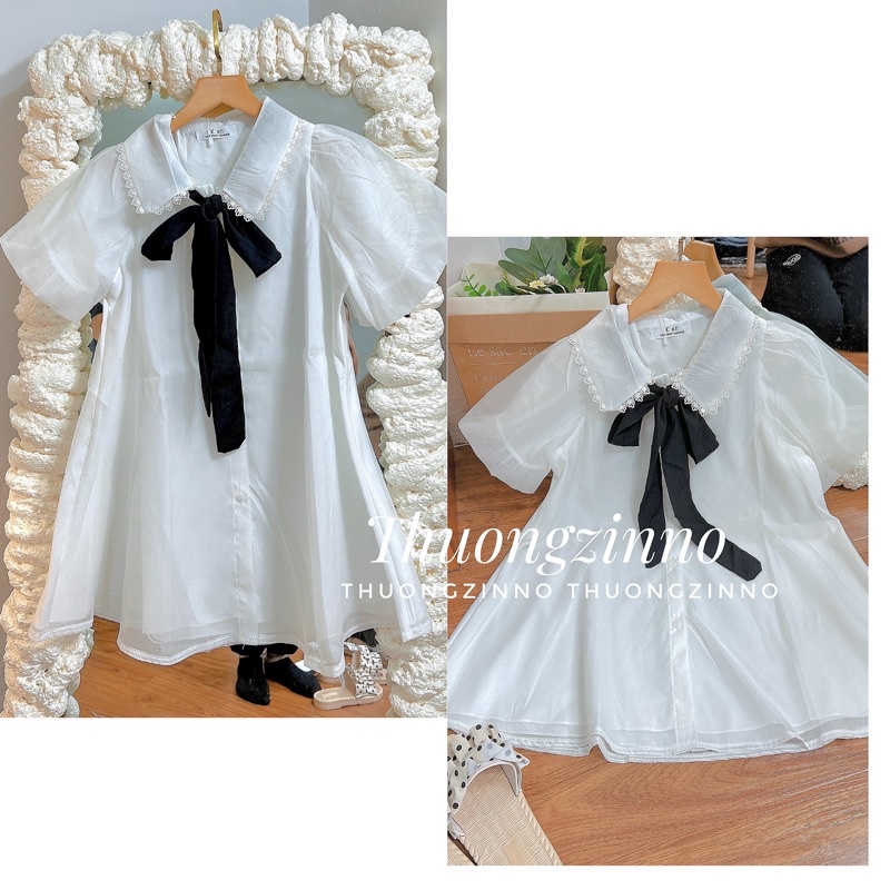 [Mã FAMARAL1 giảm 10K đơn 50K] [Ảnh thật/Video]Áo babydoll Linda cổ nơ chất voan tơ hai lớp mềm đẹp