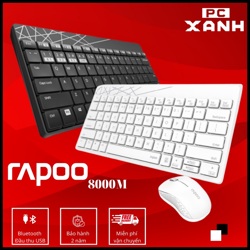 Bộ bàn phím chuột không dây bluetooth đa chế độ Kết nối 4 thiết bị, Mac/ PC/ Laptop/Tablet Rapoo 8000M