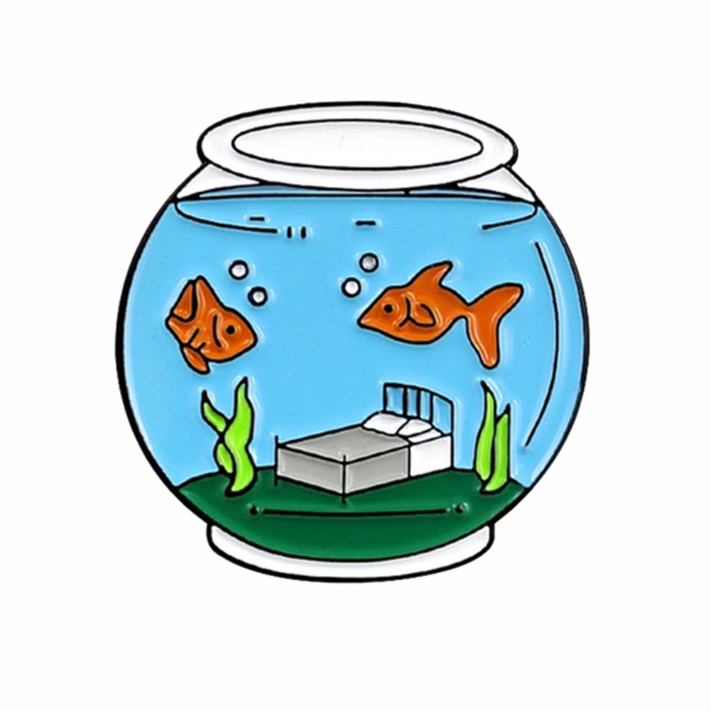 YOML✔Cute Goldfish Fish Tank Enamel Brooch Pin Lapel Denim Jeans Coat Badge Jewelry