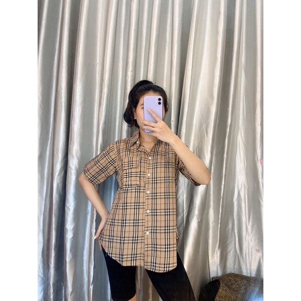 Áo sơ mi from rộng nắp túi hộp siêu xinh nhà e _ Ảnh chụp thật 100%