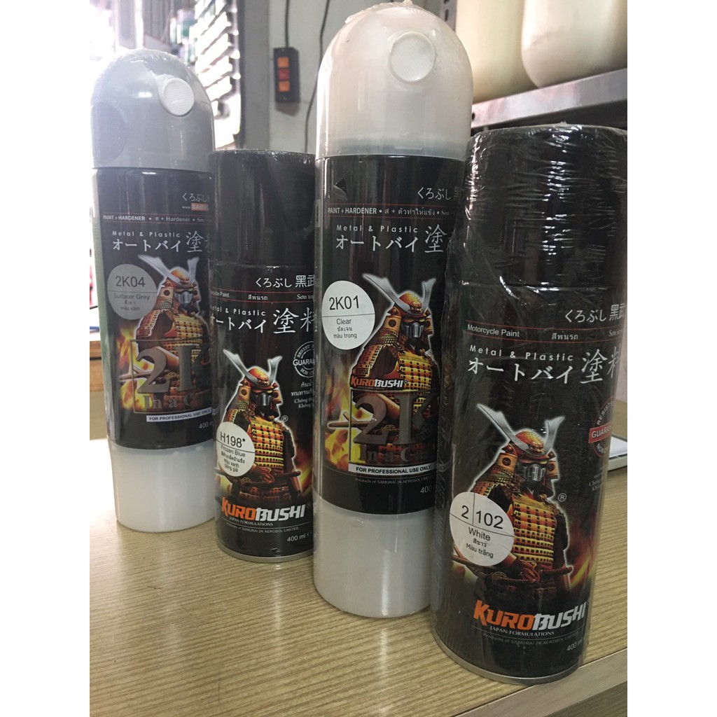 [COMBO] sơn xịt Samurai màu xanh băng giá thể tích mỗi chai 400ml dùng cho xe máy ( gồm 4 chai: 2K04, 102, 198, 2K01)