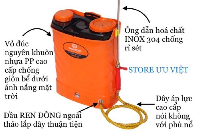 BÌNH XỊT ĐIỆN CAO CẤP DEAWOO CHUYÊN PHUN TRÁI THUỐC TRỪ SÂU, DIỆT CỎ TẶNG KÈM PHỤ TÙNG CAO CẤP