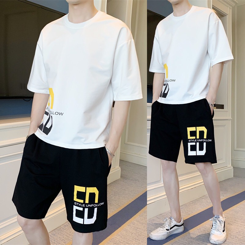 Bộ hè thể thao nam chất cotton Co Dãn, kiểu dáng Hàn Quốc họa tiết trẻ trung năng đông. bộ quần áo nam cộc tay mặc nhà
