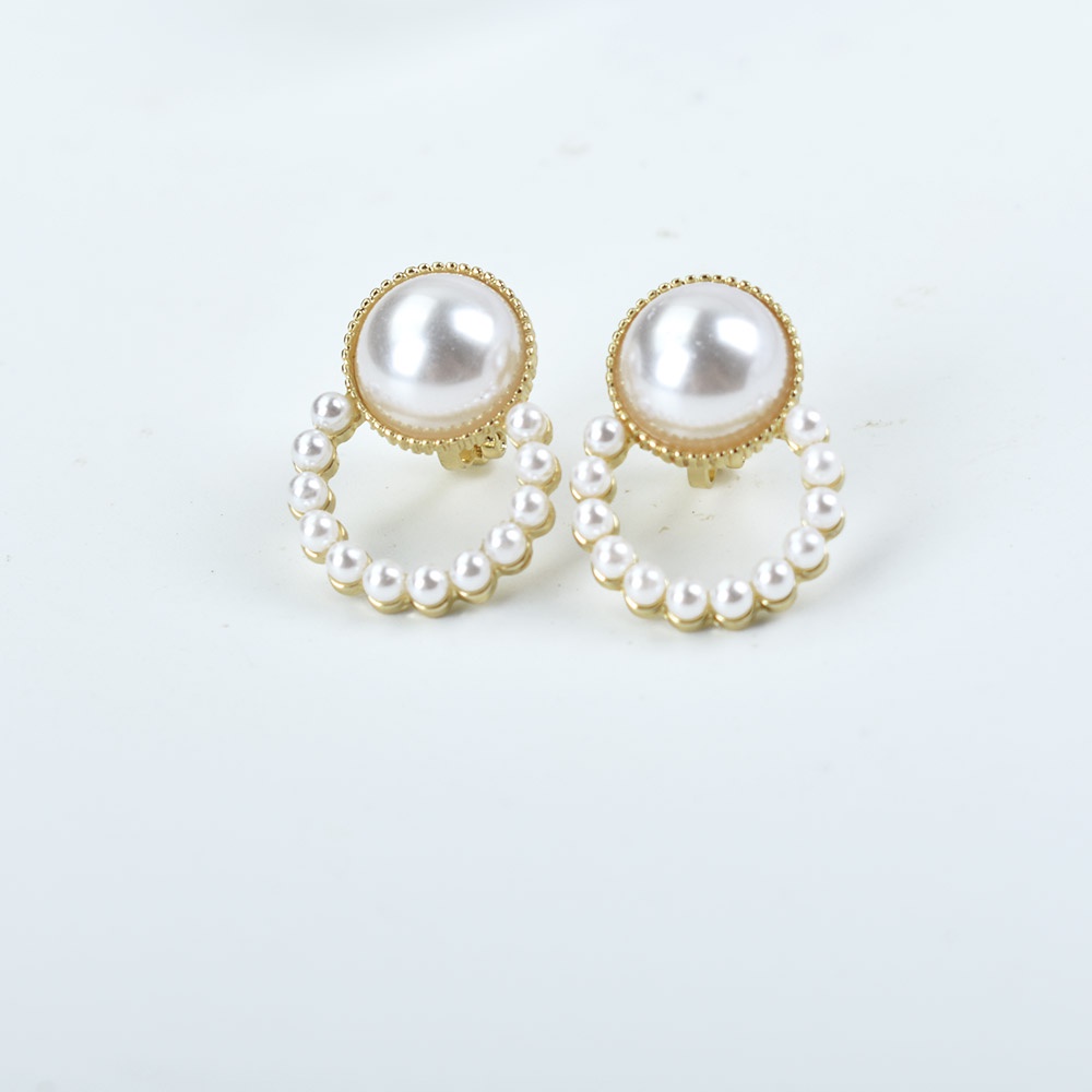 Hoa Tai Dạng Kẹp Hình Tròn Đính Ngọc Trai Giả Màu Vàng Thời Trang Cho Nữ