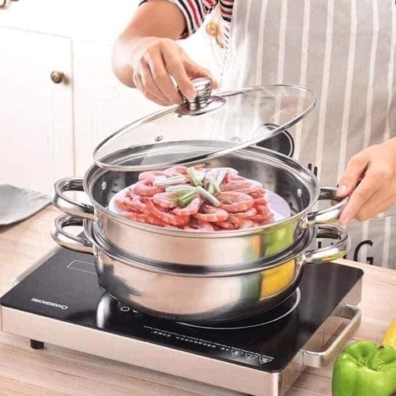 Nồi hấp inox 2 tầng size 28cm loại dày đẹp