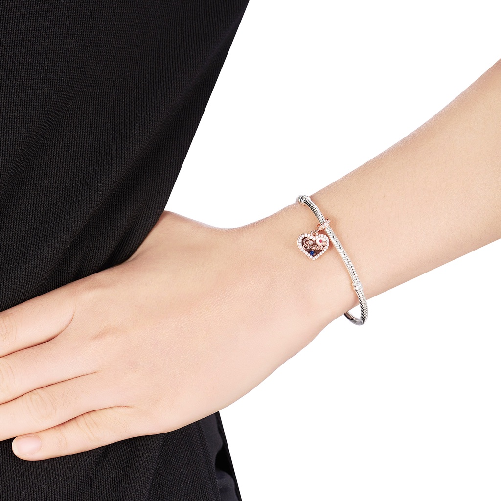Hạt Charm bạc đính đá CZ PNJSilver trái tim toong teng XM00X060002