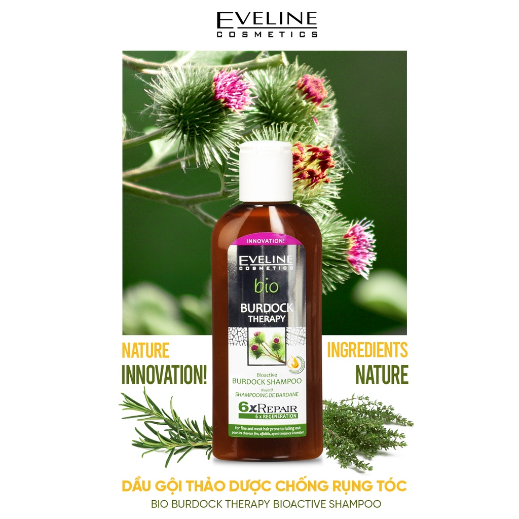 Dầu Gội Thảo Dược Bio Burdock EVELINE Chiết Xuất Tự Nhiên Mùi Thơm Nhẹ Giúp Phục Hồi Tóc Hư Tổn Chai 150ml