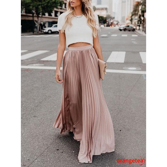 Chân Váy Chiffon Dài Xếp Ly Lưng Cao Thời Trang Cho Nữ