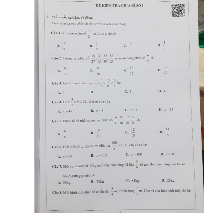 Sách Đề kiểm tra Toán 4 học kì 2