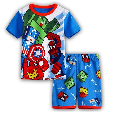 Bộ đồ gồm áo thun tay ngắn và quần short họa tiết tùy chọn bằng cotton mùa hè dành cho bé trai