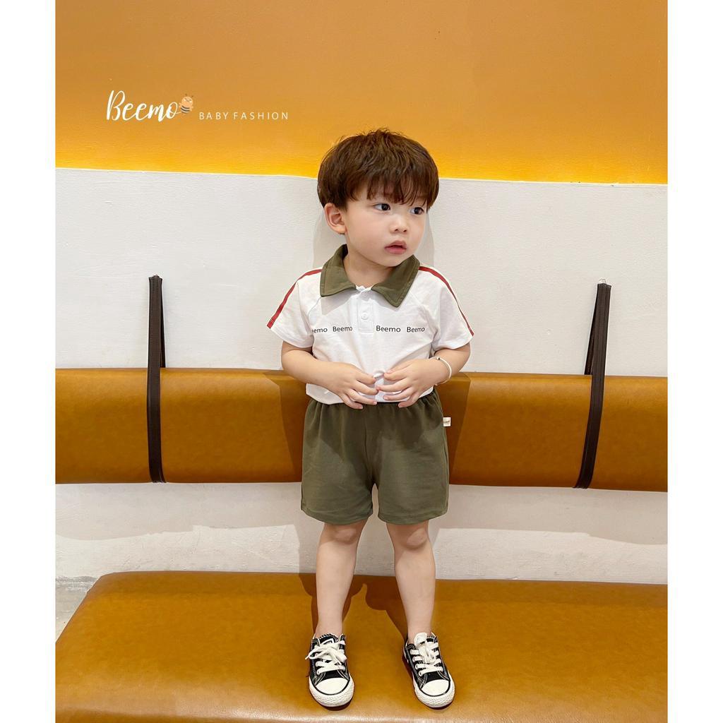 Set bộ quần áo polo Beemo kẻ tay sọc đỏ cá tính mặc hè vải cotton thoáng mát, thấm mồ hôi cho bé 1 - 7 tuổi 23012B