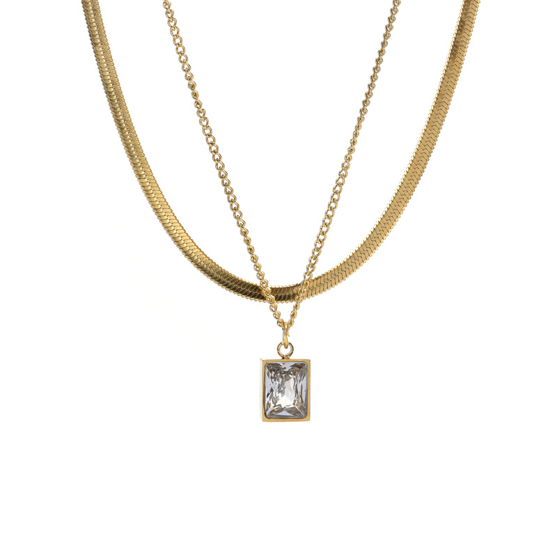 Dây Chuyền Hai Lớp Bằng Thép Titan Mạ Vàng Hồng 18k Đính Đá Kim Cương Thời Trang