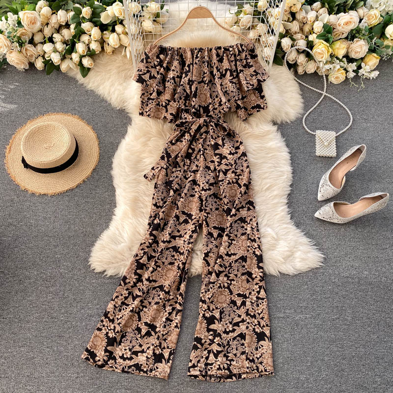 Jumpsuit chiffon Ống Rộng Họa Tiết Hoa Kiểu Hàn Quốc Mới