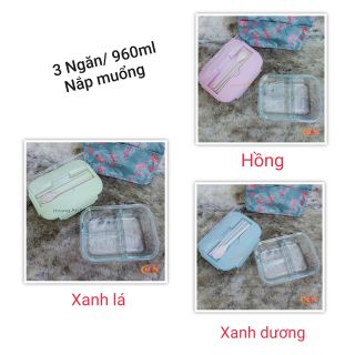 Hộp cơm văn phòng thủy tinh có chia ngăn và dùng được trong lò vi sóng