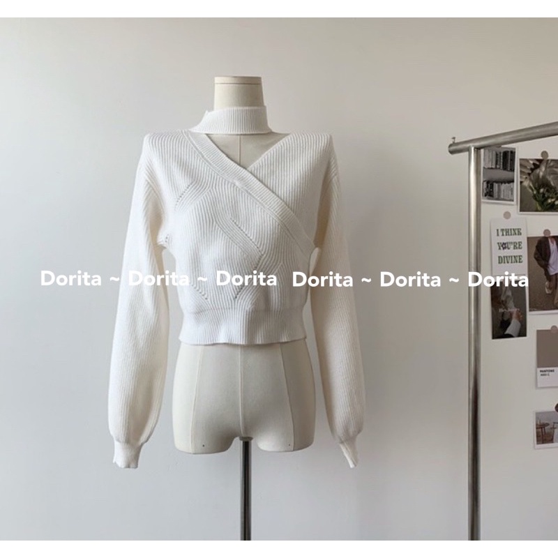 Áo len khoét vai vạt chéo Hàn Quốc - Dorita Boutique