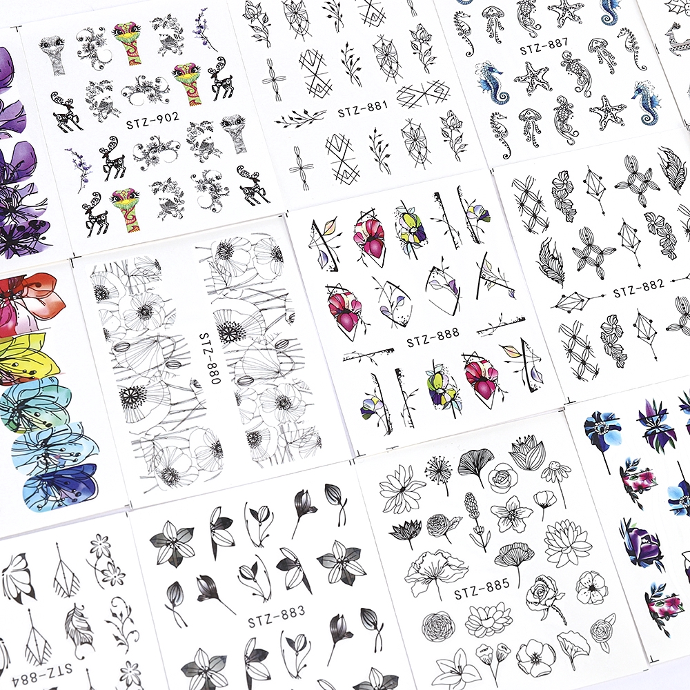 [Hàng mới về] Bộ 14 tấm hình dán họa tiết hoa bướm 3D đa dạng trang trí móng tay nghệ thuật