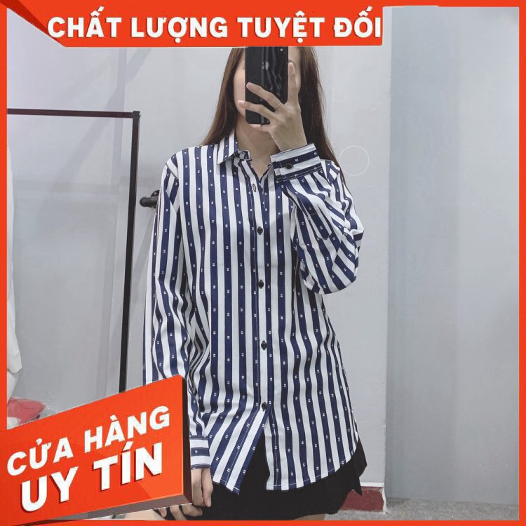 Áo Sơ Mi Sọc trắng xanh trẻ trung . chất lụa 3d không nhăn không xù lông Chuyên áo cặp đôi nam nữ họa tiết D79