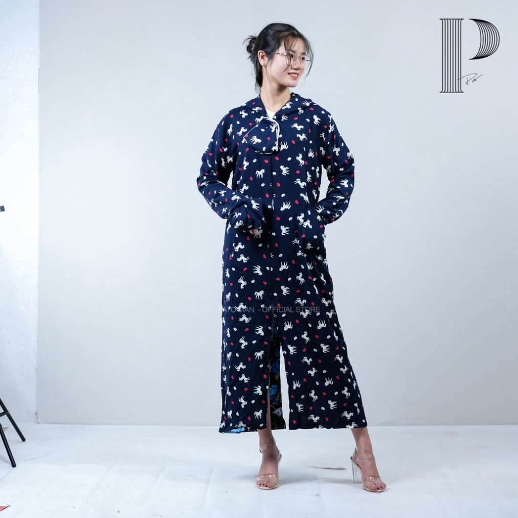 Áo chống nắng toàn thân PATO áo khoác nắng nữ dáng dài vải lanh chất lanh họa tiết