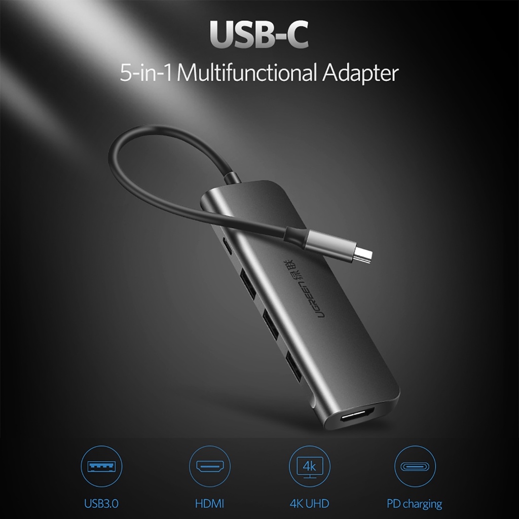 HUB USB Type-C Ra HDMI, USB 3.0, PD Charging, UGREEN CM136 Chính Hãng