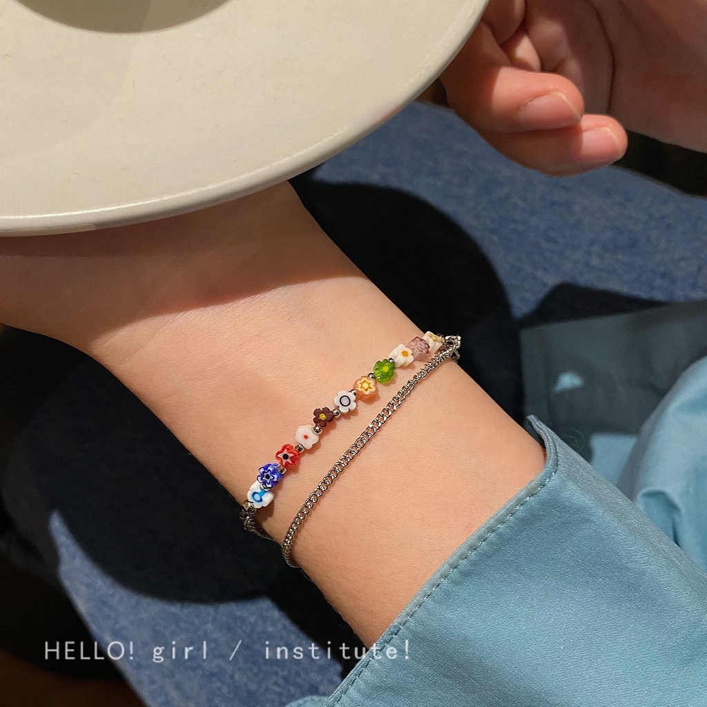 Vòng Đeo Tay Hai Lớp Bằng Thủy Tinh Nhiều Màu Thiết Kế Đơn Giản Mẫu Mới Cho Nữ