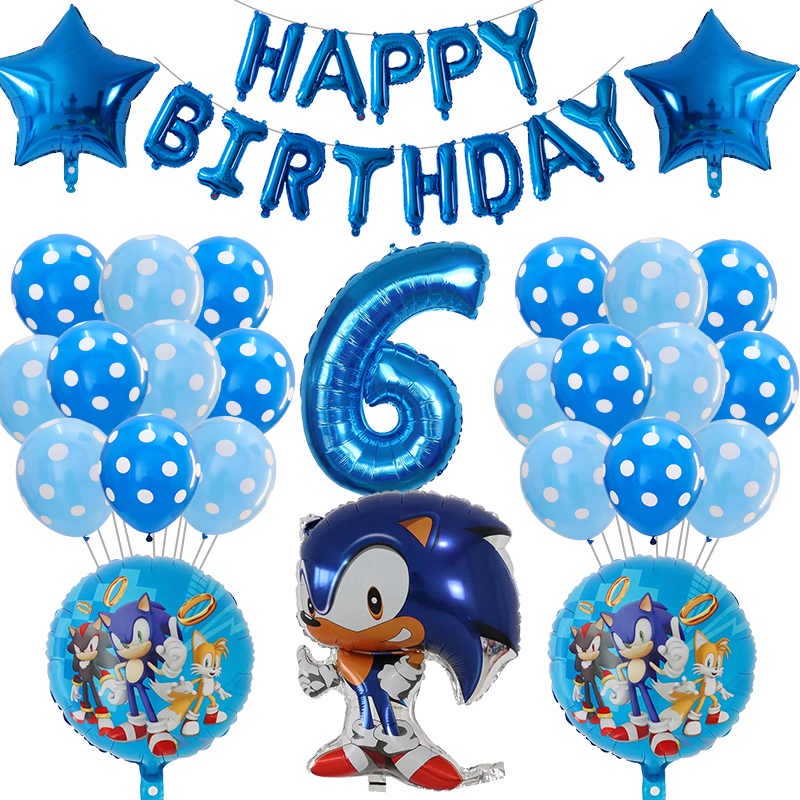 Set 39 Bong Bóng 30 Inch Hình Nhím sonic Trang Trí Tiệc Sinh Nhật Cho Bé