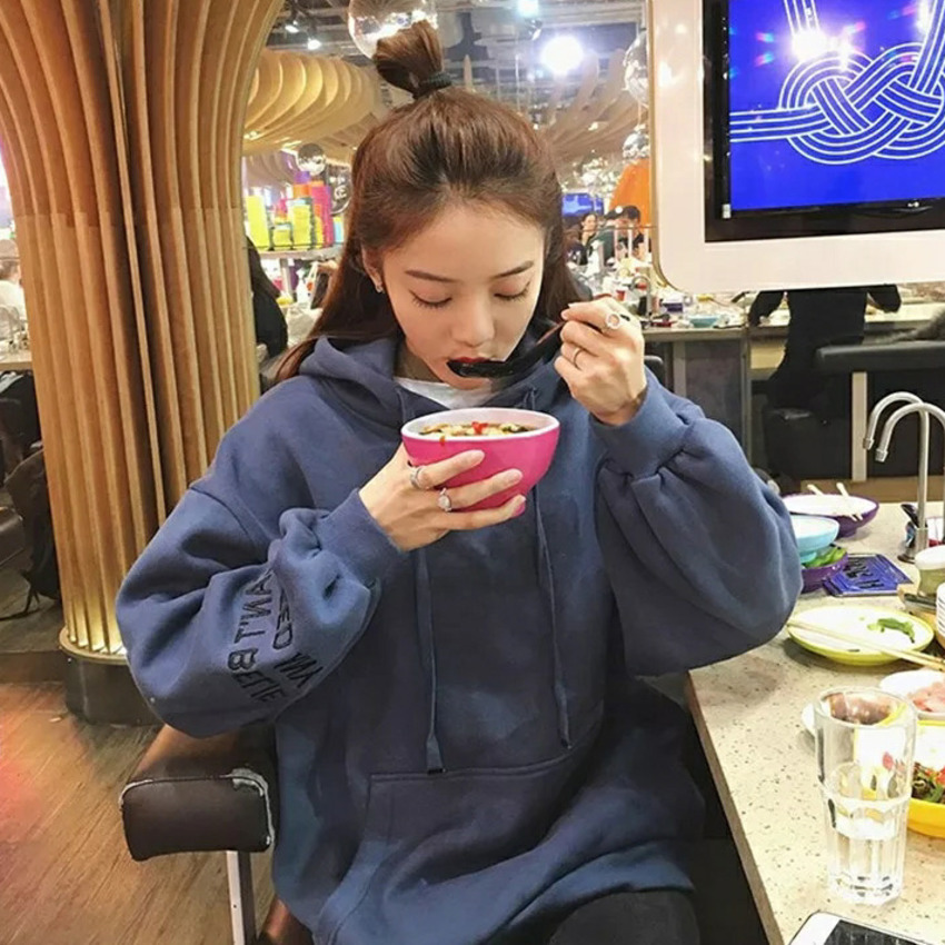 Áo Hoodie Dáng Rộng Thời Trang Thu Đông Hàn Quốc Cho Nữ