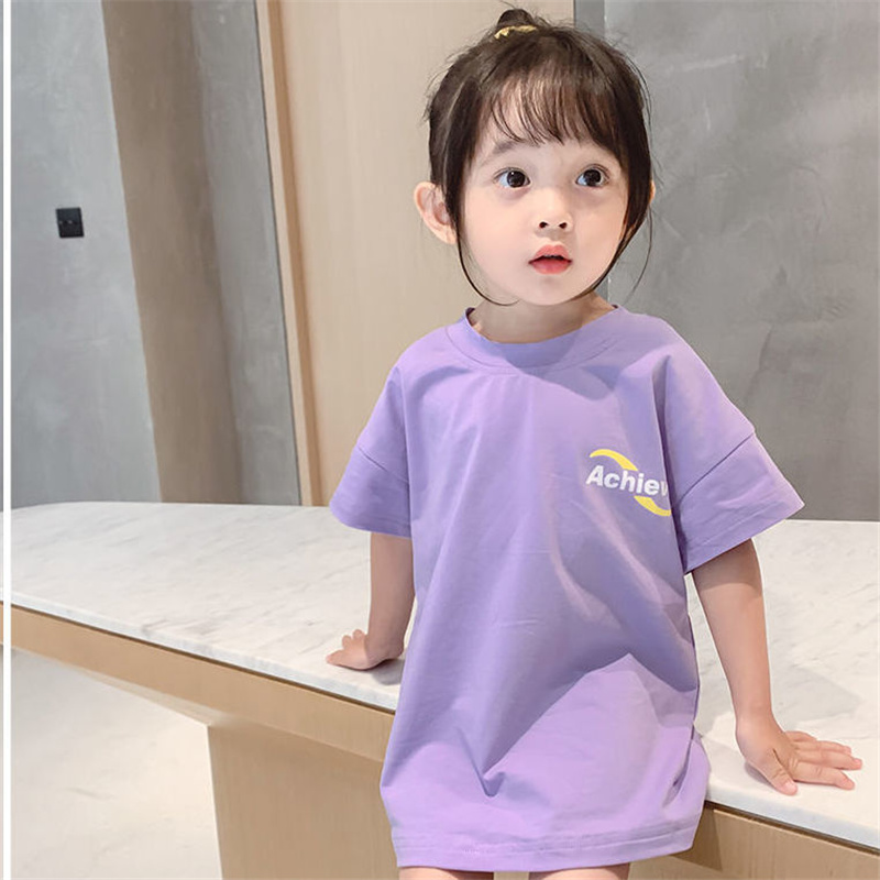 Đầm Thun Cotton Tay Ngắn In Chữ Dễ Thương Cho Bé Gái Từ 1 - 10 Tuổi