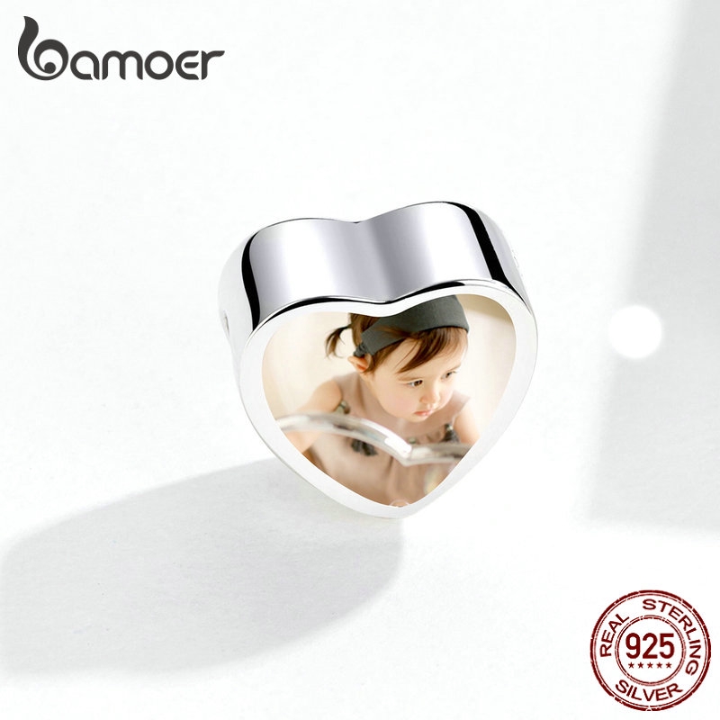 Khuyên tai Bamoer bằng bạc 925 hình trái tim tùy chỉnh được phong cách quyến rũ