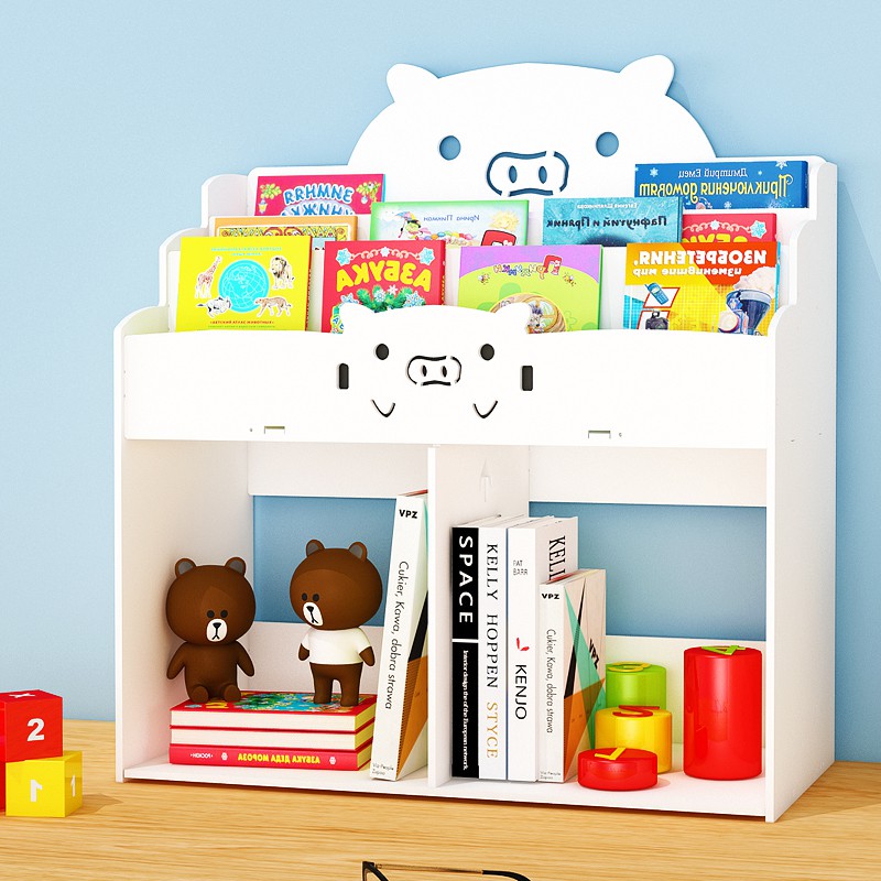 Kệ sách mini để bàn 2 tầng nhiều ngăn cho bé họa tiết heo xinh ngộ nghĩnh TXT-03 | BigBuy360 - bigbuy360.vn