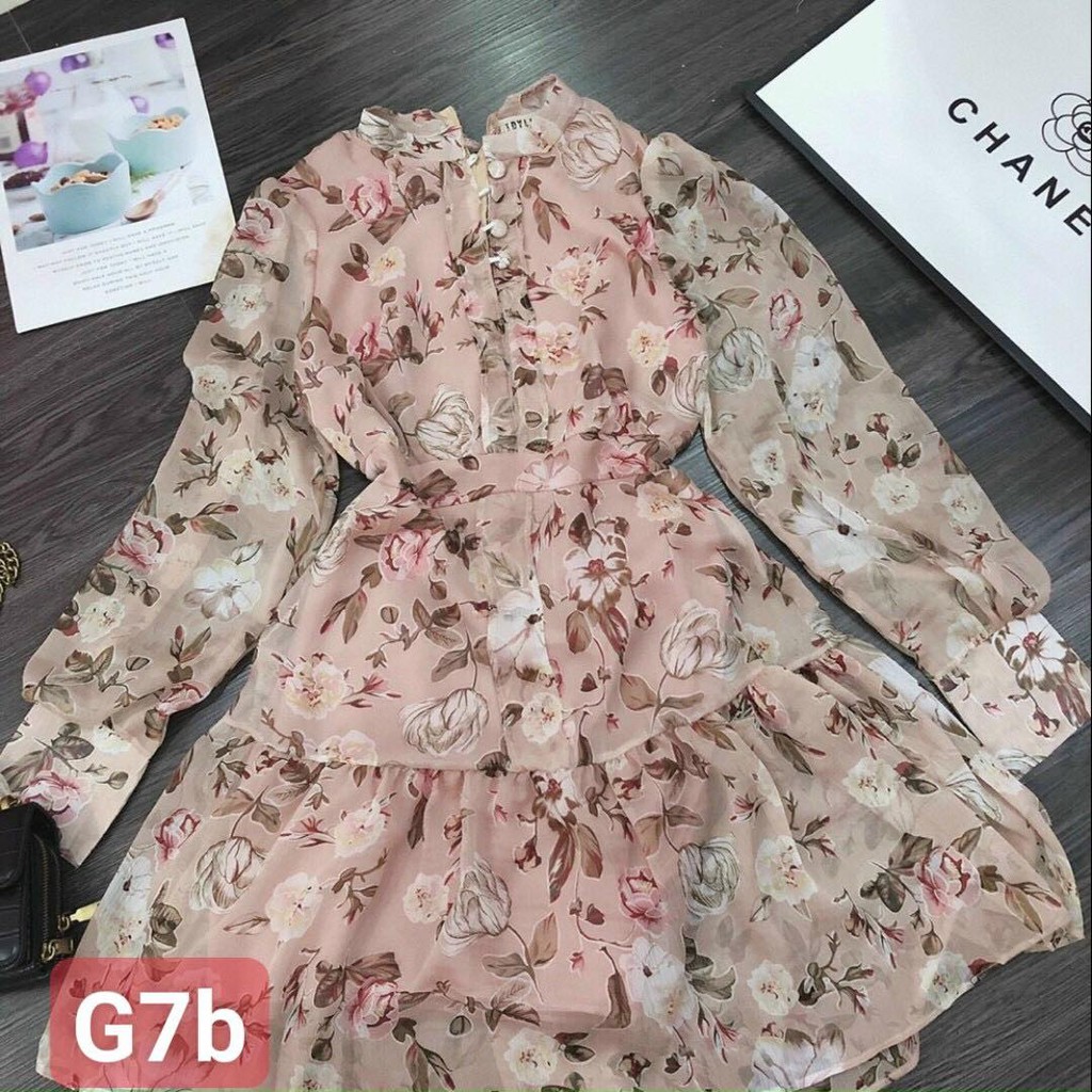 Free size 👗 Đầm voan bông tay dài bồng ❣️3 nút gài trước ngực cực xinh