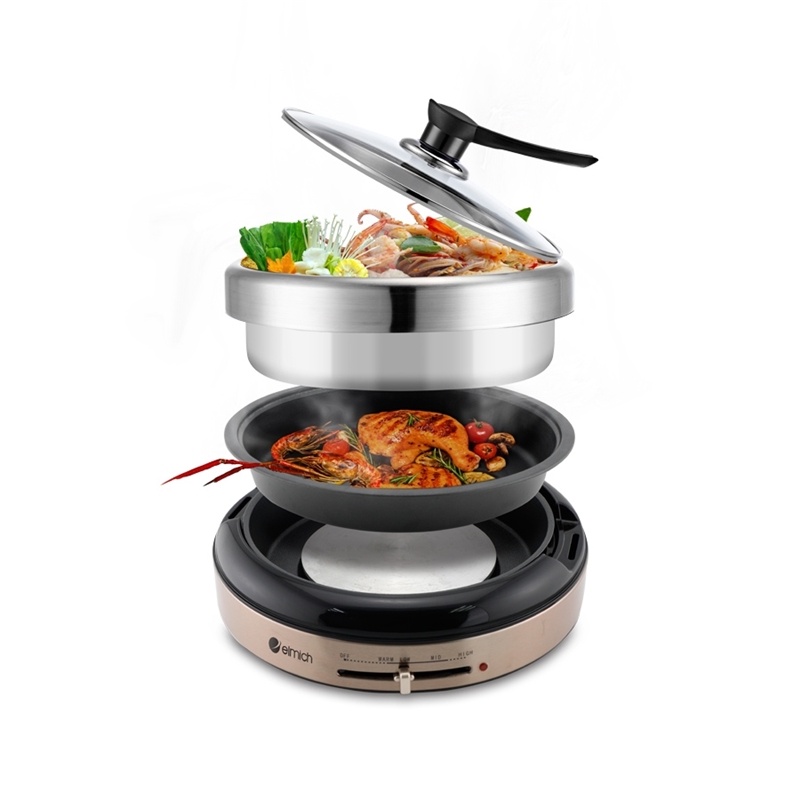 Nồi lẩu nướng điện đa năng Elmich EDA-0807, khay nướng và lẩu tách rời dễ vệ sinh