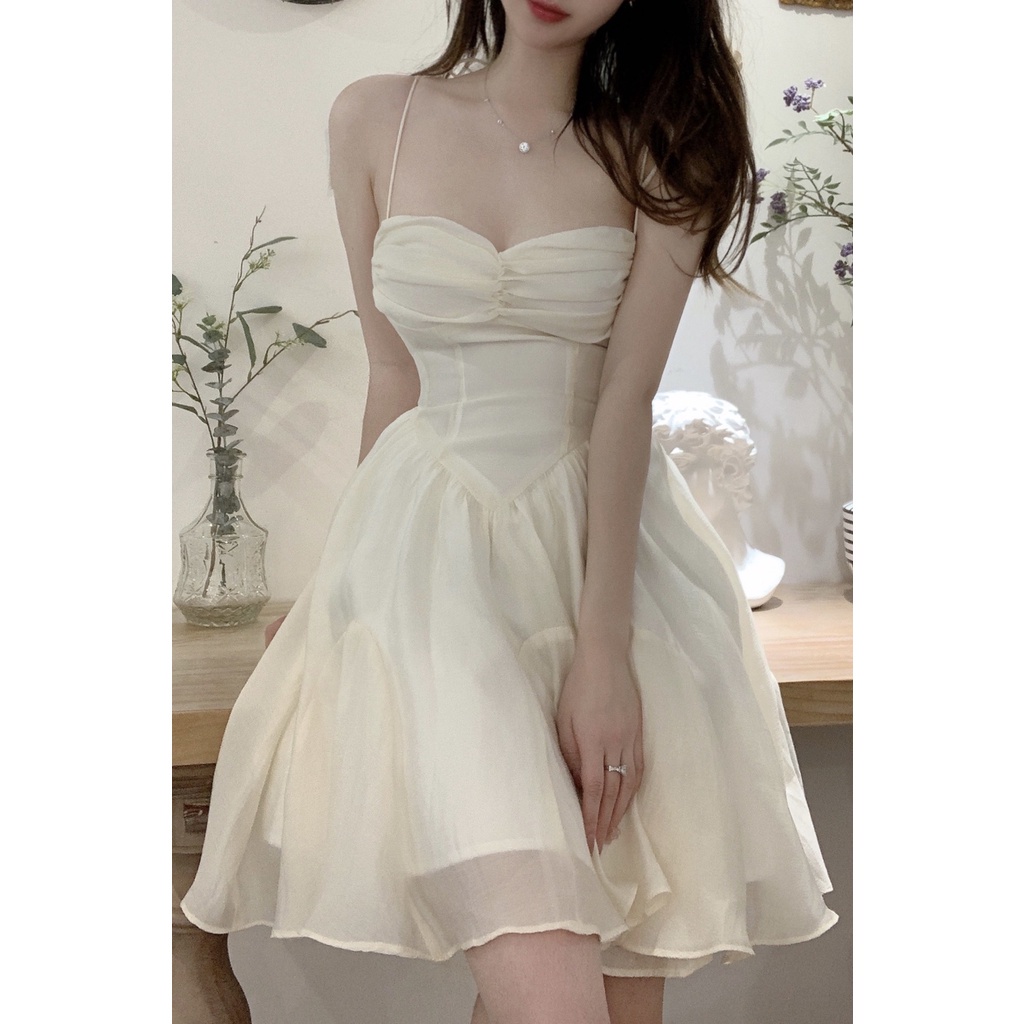 Váy trắng 2 dây LUHAZO đi biển nữ đẹp trễ vai  dài rộng bigsize Hàn Quốc vintage babydoll hở lưng 1120 Dk2t303