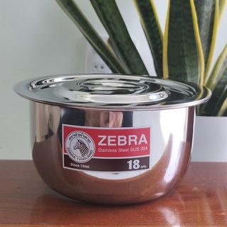 Thố inox có nắp zebra, 18cm -170018 - 1 đáy loại dày, inox 304 nhập khẩu thái lan