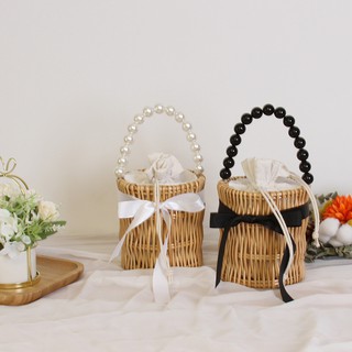 Túi xách đan mây đính ngọc trai giả dễ thương cho nữ