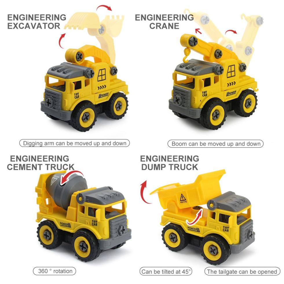 Set 4 xe công trình mô hình tháo lắp rắp