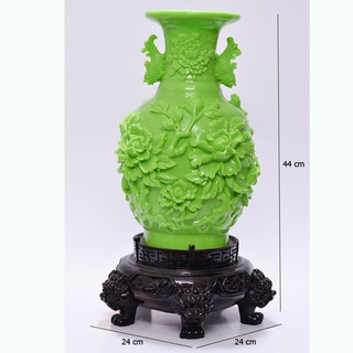 Bình Hoa Trang Trí Hoa Mẫu Đơn Cá Chép Bằng Đá Màu Xanh