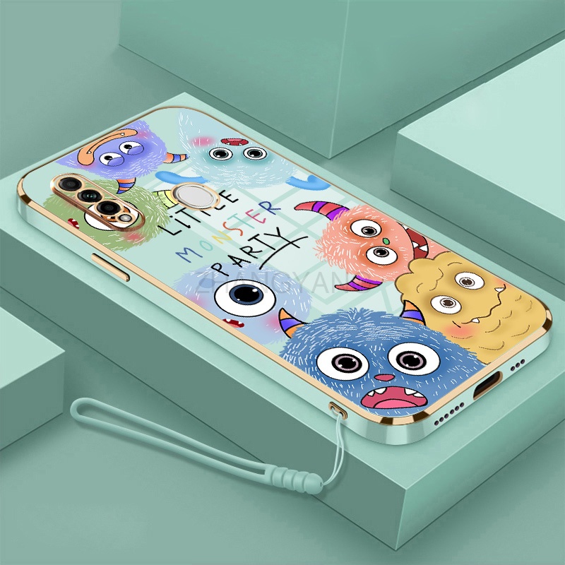 Ốp Điện Thoại silicone TPU Mềm Mạ Điện Họa Tiết Quái Vật Nhỏ Có Dây Đeo Cho oppo a31