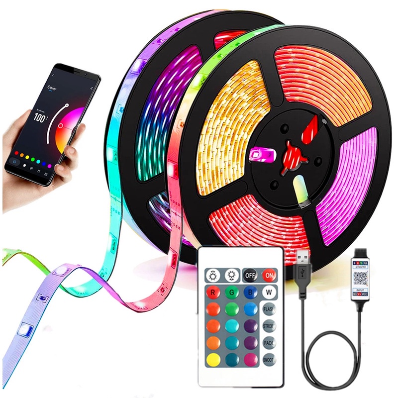 Dây Đèn Led 16 Màu RGB Dài 5M Linh Hoạt Chống Thấm Nước Kèm Remote Điều Khiển 5V Trang Trí Quán Bar TV Phòng Ngủ