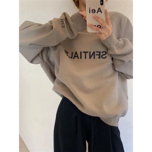 Áo sweater nam nữ Unisex nỉ bông phom rộng màu nâu cổ tròn dài tay chữ SFNTIALS phong cách Ulzzang Hàn Quốc | BigBuy360 - bigbuy360.vn
