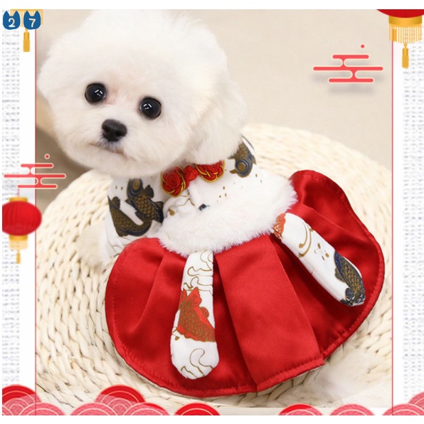 {27Pets} Đầm Cưới Qipao Hóa Trang Năm Mới Cho Thú Cưng