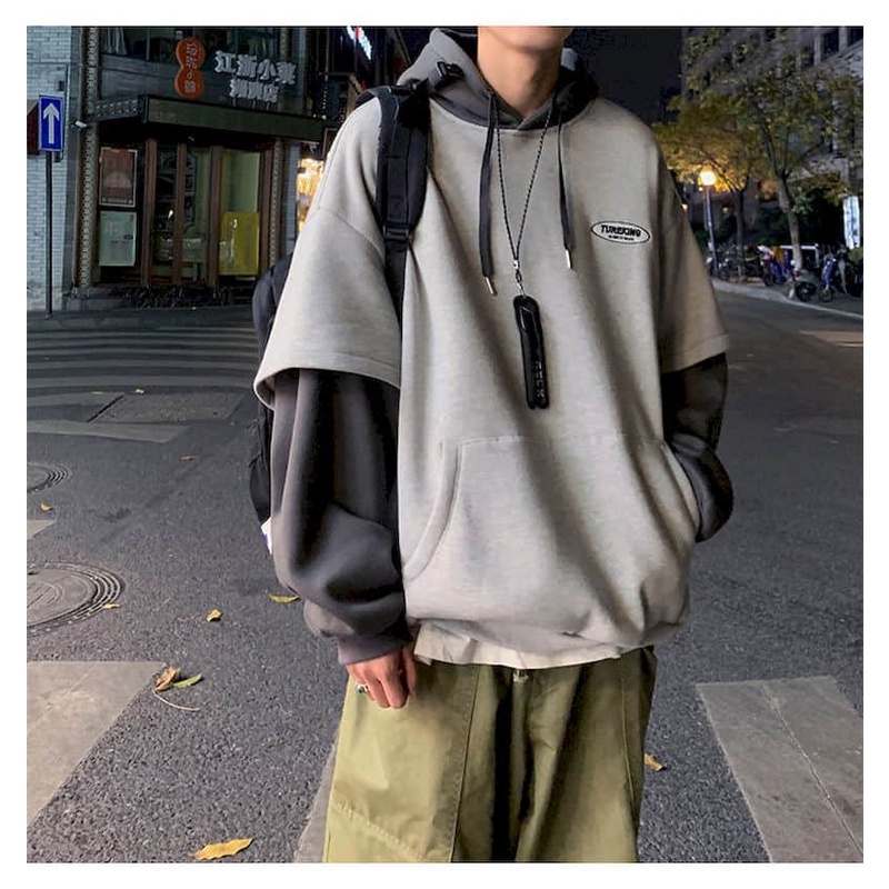 Áo Hoodie Giả Hai Lớp Phong Cách Hàn Quốc Cá Tính Cho Nam