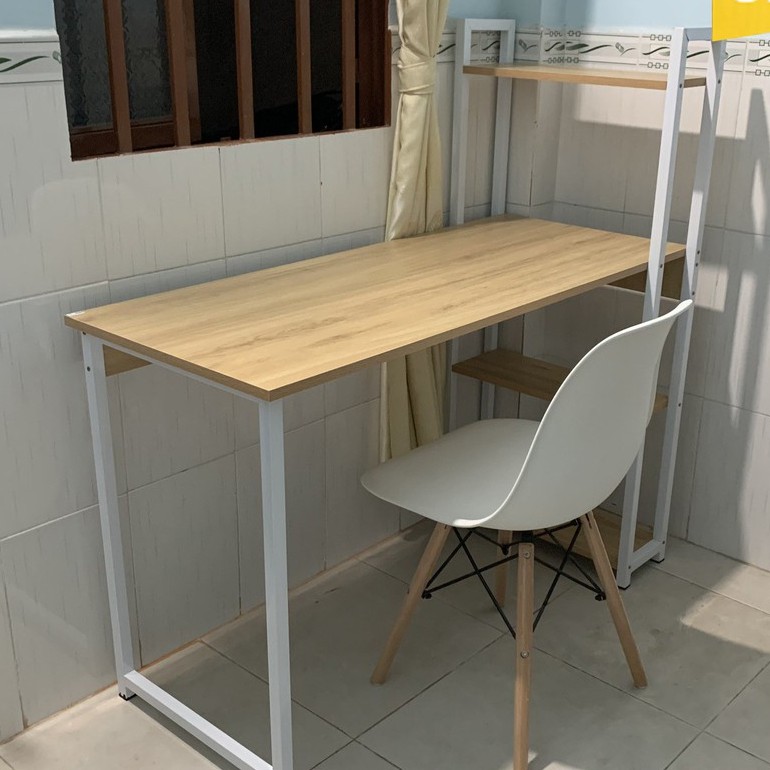 Bàn làm việc liền kệ sách, khung sắt sơn tĩnh điện chịu lực cao 120 x 55 cm, hàng lắp ráp thông minh BLV08 | BigBuy360 - bigbuy360.vn
