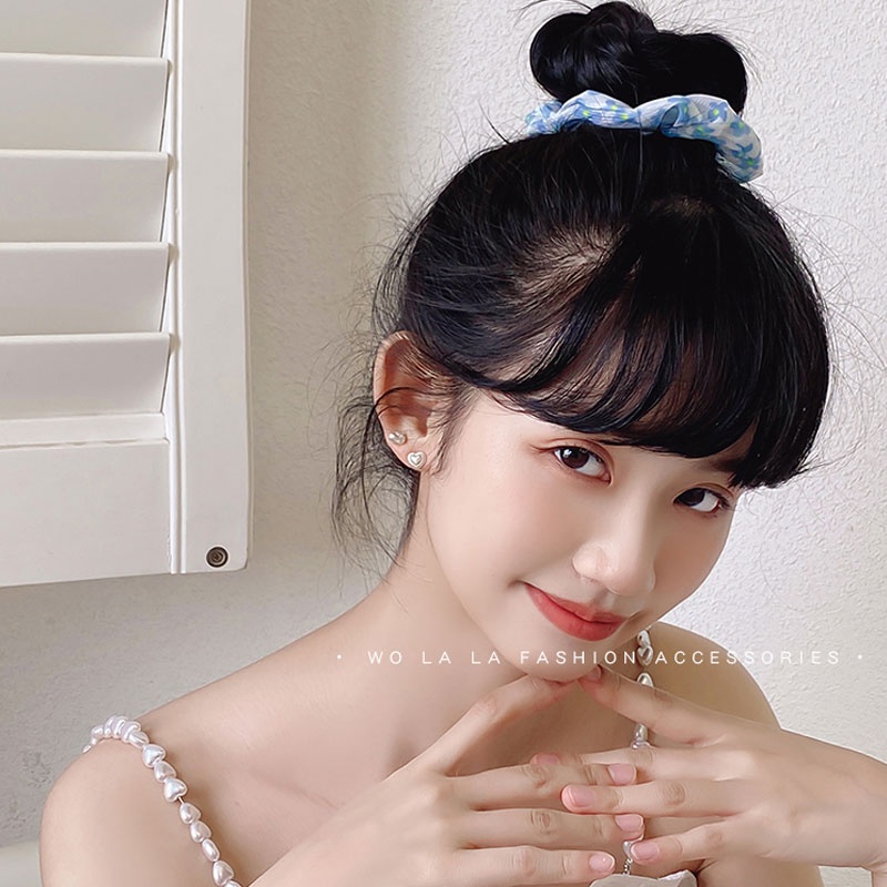 Dây Buộc Tóc Cao Su Co Giãn Họa Tiết Chấm Bi Màu Xanh Dương Xinh Xắn Cho Nữ